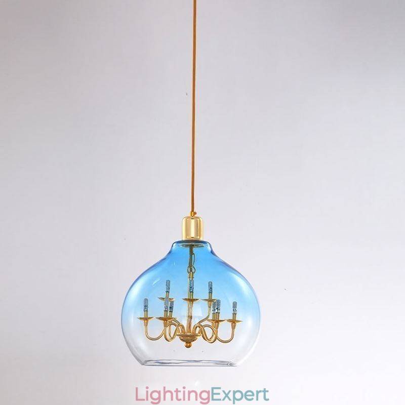 Glass Pendant Light Modern Minimalist Wrought Iron Ceiling Light 9 Lights