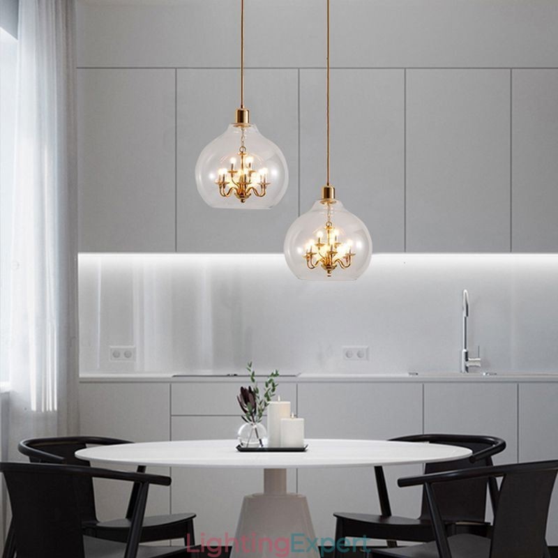 Glass Pendant Light Modern Minimalist Wrought Iron Ceiling Light 9 Lights