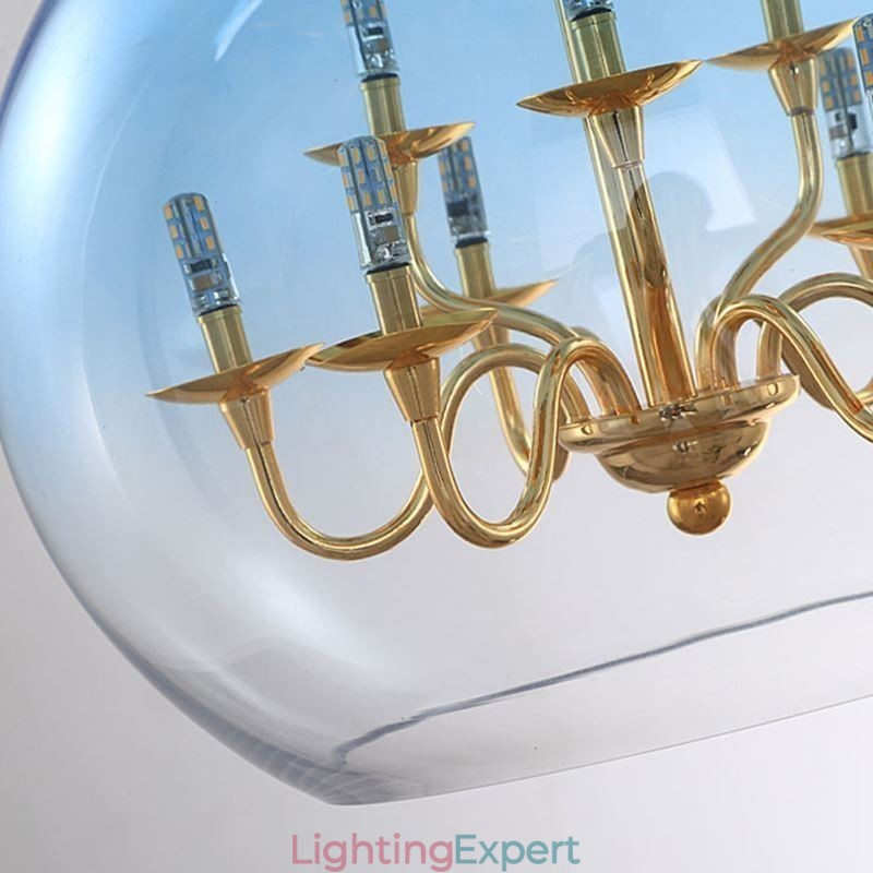 Glass Pendant Light Modern Minimalist Wrought Iron Ceiling Light 9 Lights