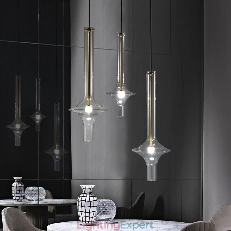 Glass Tube Pendant Light Modern Minimalist Wrought Iron Ceiling Light