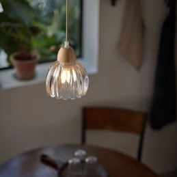 Glass Pendant Light Retro Pastoral Style Island Ceiling Light Rubber Wood Decorative Lamp