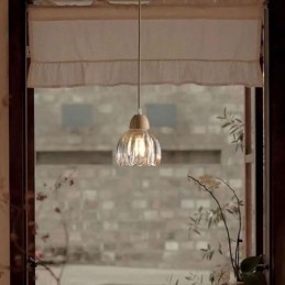 Glass Pendant Light Retro Pastoral Style Island Ceiling Light Rubber Wood Decorative Lamp