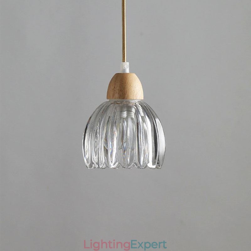 Glass Pendant Light Retro Pastoral Style Island Ceiling Light Rubber Wood Decorative Lamp