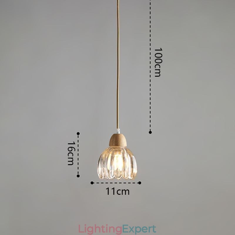 Glass Pendant Light Retro Pastoral Style Island Ceiling Light Rubber Wood Decorative Lamp