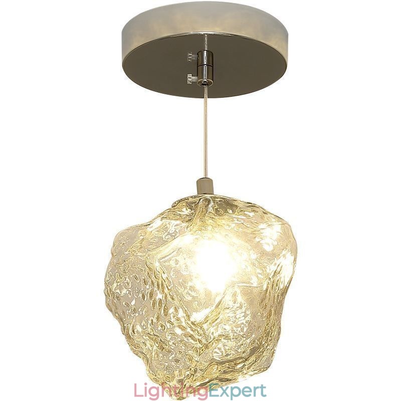 Glass Pendant Light Retro Decorative Lamp Ice Cube Shaped Lampshade