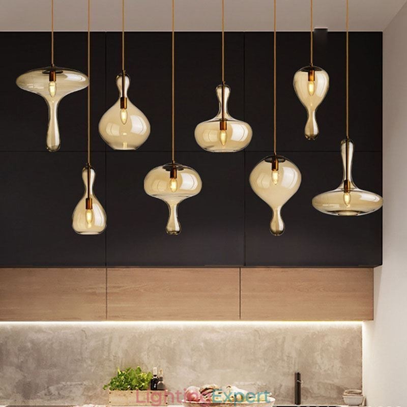 Nordic Glass Pendant Light Amber Shade Ceiling Light