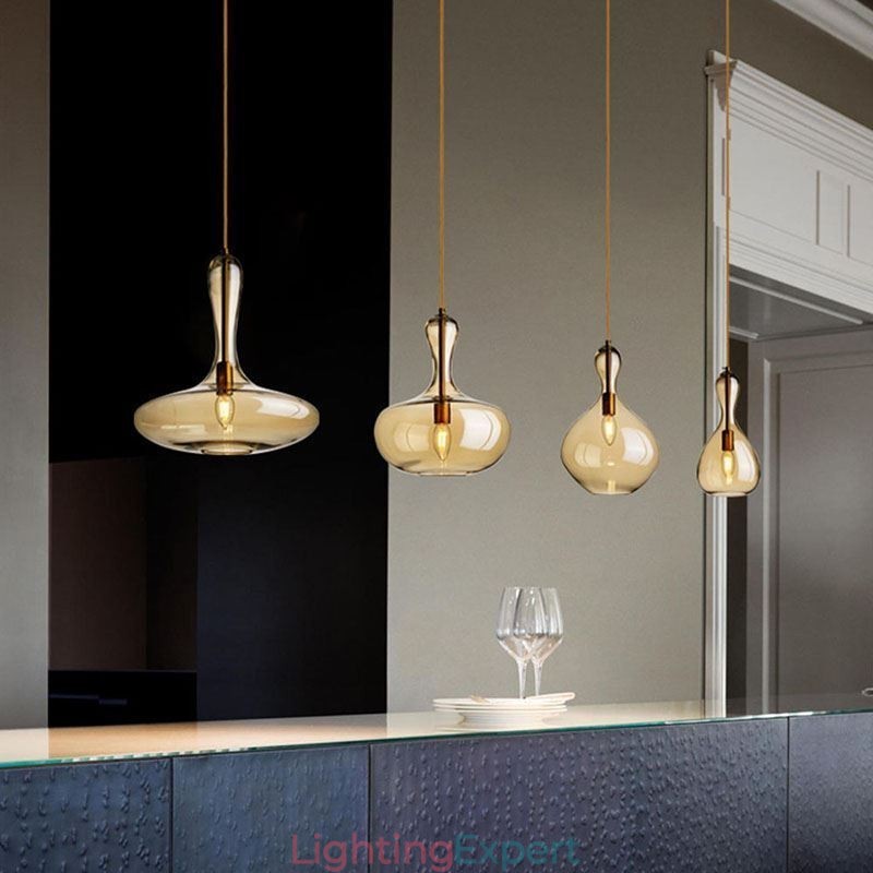 Nordic Glass Pendant Light Amber Shade Ceiling Light