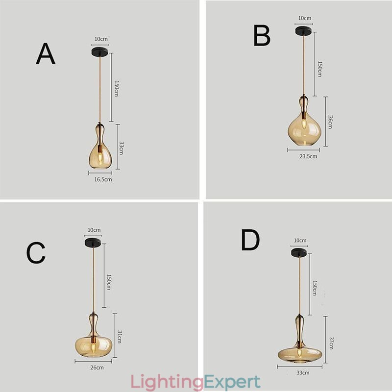 Nordic Glass Pendant Light Amber Shade Ceiling Light