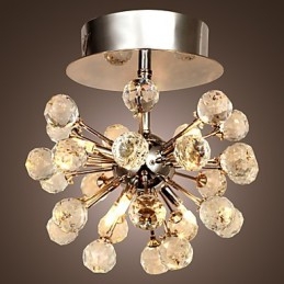 Modern Contemporary Crystal Mini Style Chrome Metal Chandelier Flush Mount