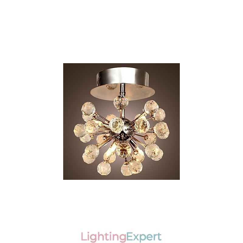 Modern Contemporary Crystal Mini Style Chrome Metal Chandelier Flush Mount
