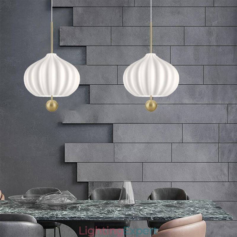 Modern White Glass Pendant Light Ball Shape Minimalist Ceiling Light