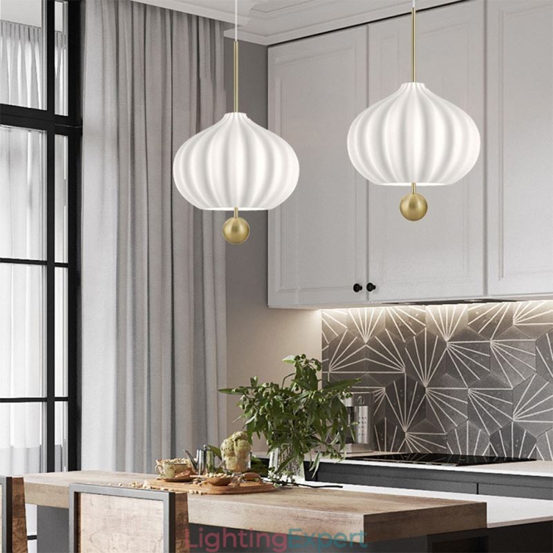 Modern White Glass Pendant Light Ball Shape Minimalist Ceiling Light