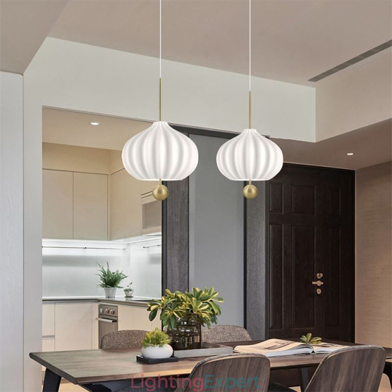 Modern White Glass Pendant Light Ball Shape Minimalist Ceiling Light