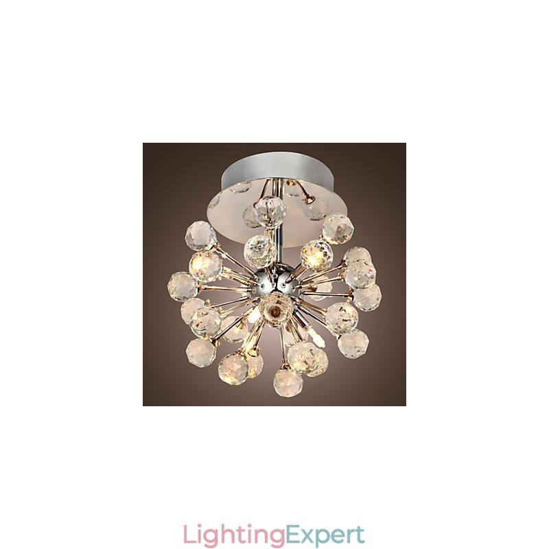 Modern Contemporary Crystal Mini Style Chrome Metal Chandelier Flush Mount