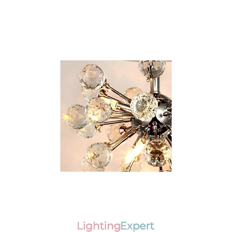 Modern Contemporary Crystal Mini Style Chrome Metal Chandelier Flush Mount