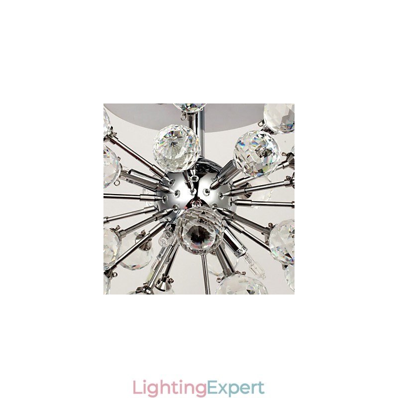 Modern Contemporary Crystal Mini Style Chrome Metal Chandelier Flush Mount