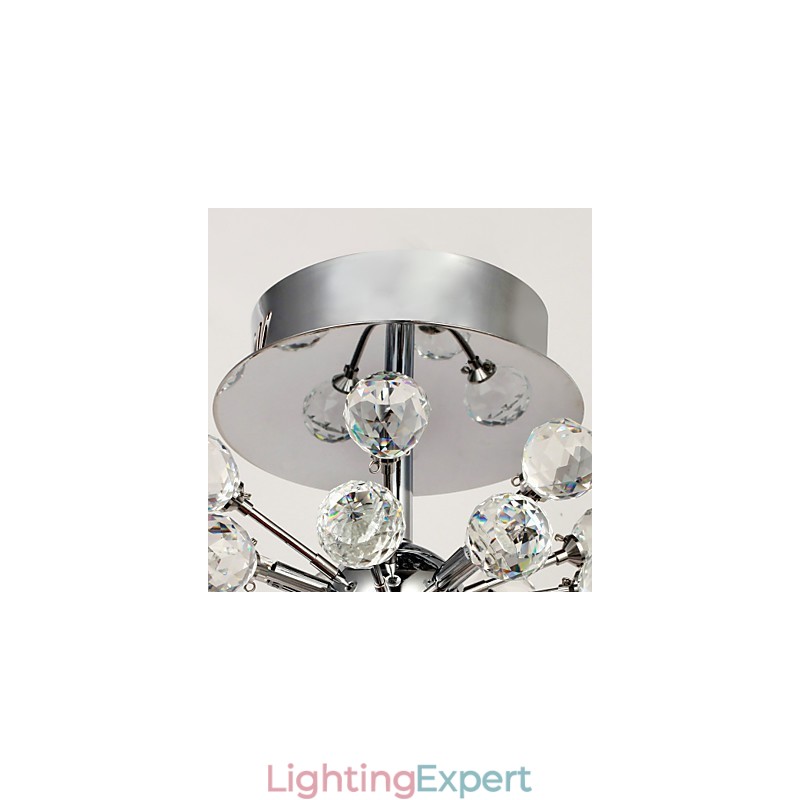 Modern Contemporary Crystal Mini Style Chrome Metal Chandelier Flush Mount