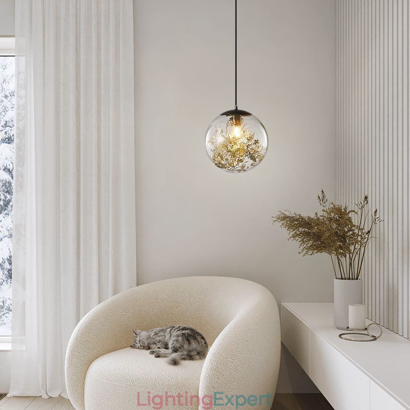 Glass Ball Pendant Light Leaves Christmas Hanging Lighting