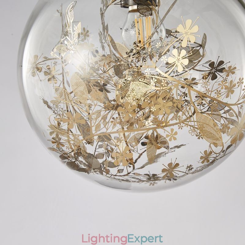 Glass Ball Pendant Light Leaves Christmas Hanging Lighting