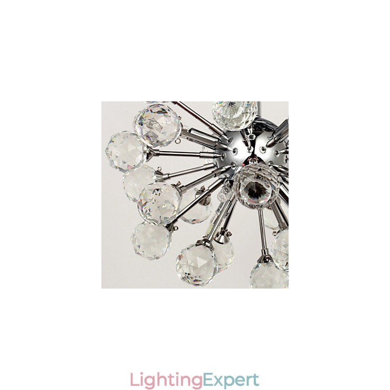 Modern Contemporary Crystal Mini Style Chrome Metal Chandelier Flush Mount
