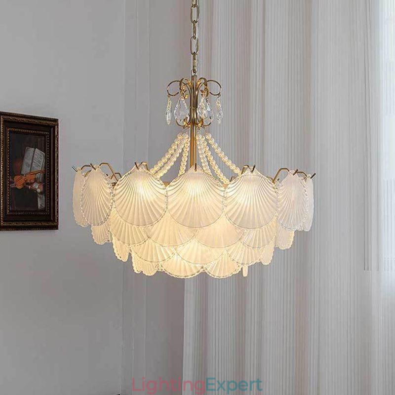 European Glass Pendant Light Post Modern Scallop Hanging Light