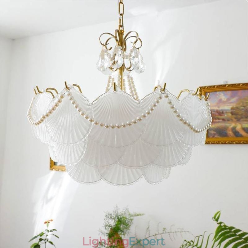European Glass Pendant Light Elegant Scallop Hanging Light
