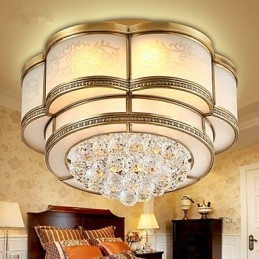 Traditional Classic Rustic Lodge Crystal Brass Metal Flush Mount