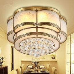 Traditional Classic Rustic Lodge Crystal Brass Metal Flush Mount