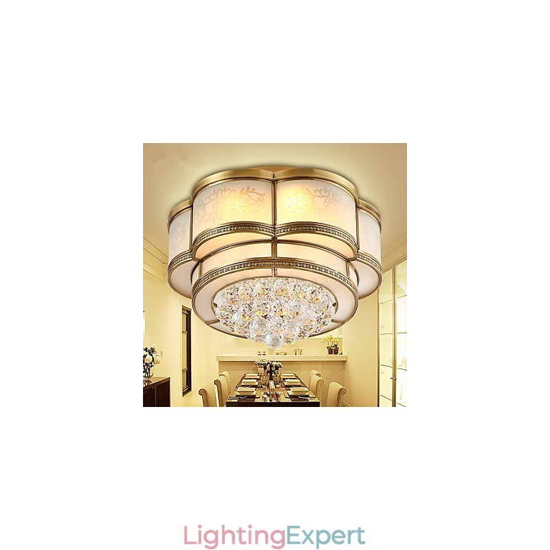Traditional Classic Rustic Lodge Crystal Brass Metal Flush Mount