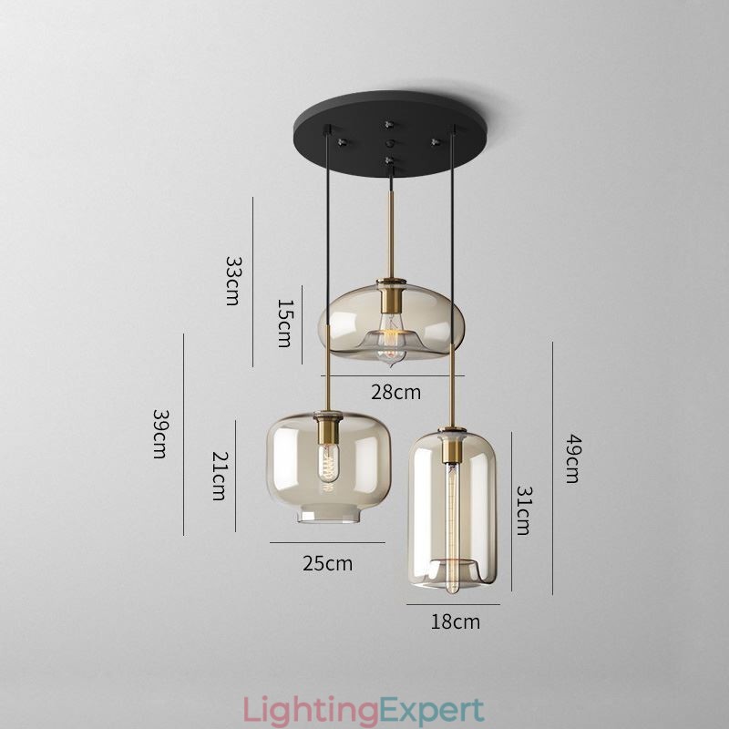 3 Light Glass Pendant Light Classic Cluster Hanging Lighting Fixture Café