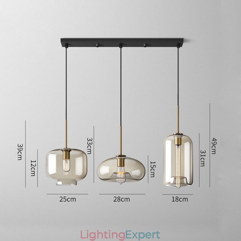 3 Light Glass Pendant Light Classic Cluster Hanging Lighting Fixture Café
