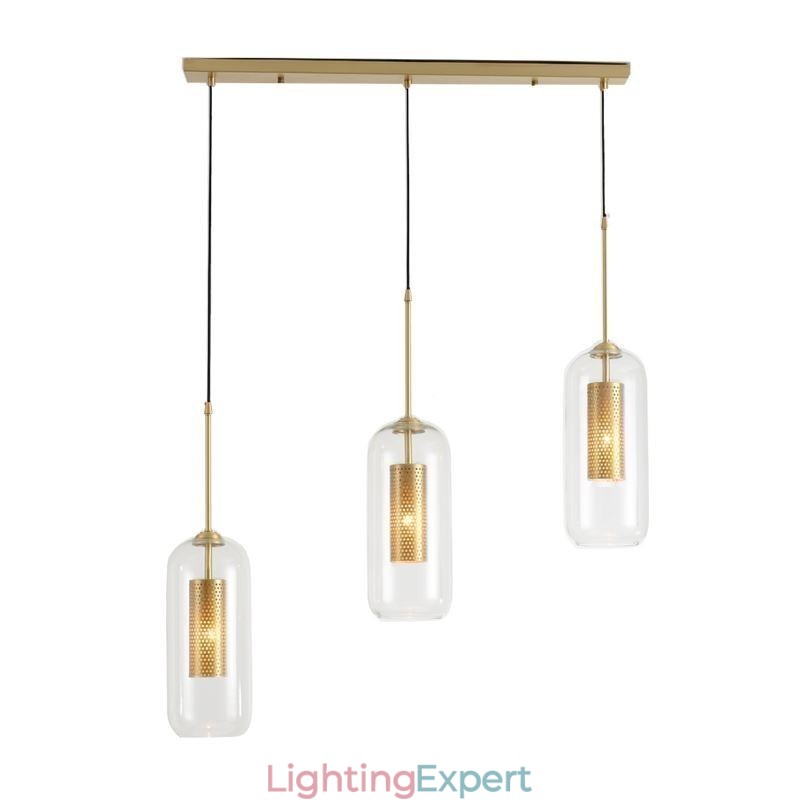 Nordic Clear Glass Pendant Light Unique Inner Brass Hollow out Pendant Light