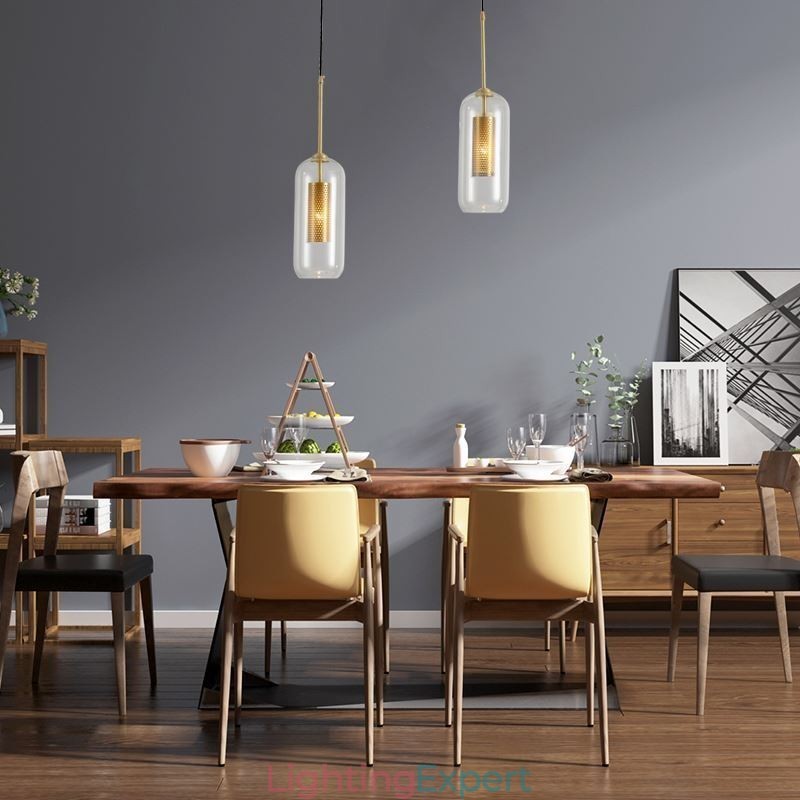 Nordic Clear Glass Pendant Light Unique Inner Brass Hollow out Pendant Light