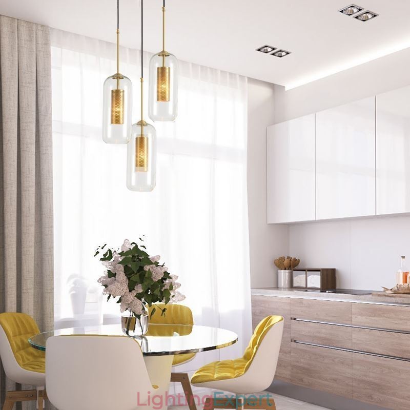 Nordic Clear Glass Pendant Light Unique Inner Brass Hollow out Pendant Light