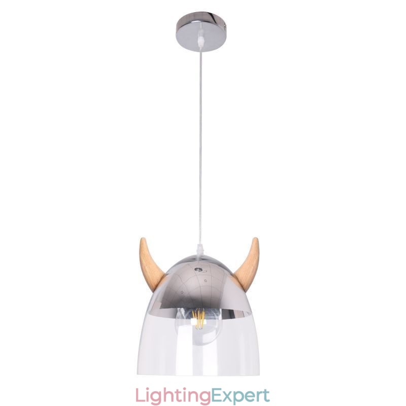 Classical Glass Pendant Light Wood Horn Lamp Creative Lighting