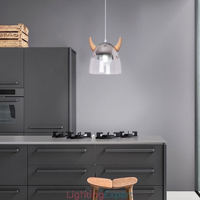 Classical Glass Pendant Light Wood Horn Lamp Creative Lighting
