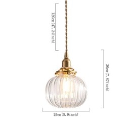 Glass Pendant Light Clear Round Ribbed Pumpkin Shape Lamp 1 Light