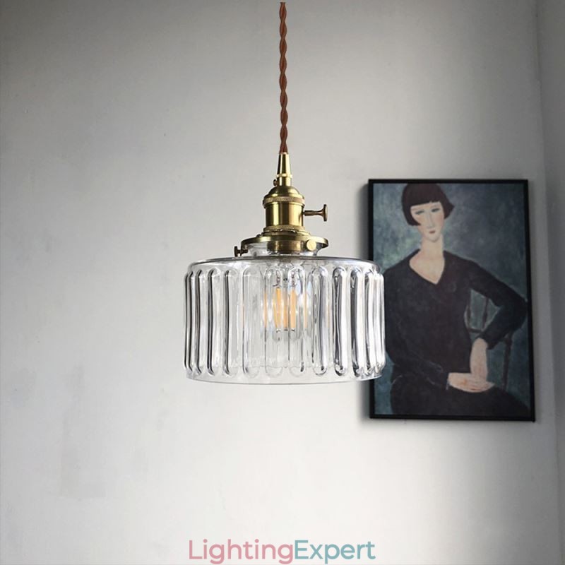 Jelly Jar Clear Ribbed Glass Pendant Light With Twist Switch