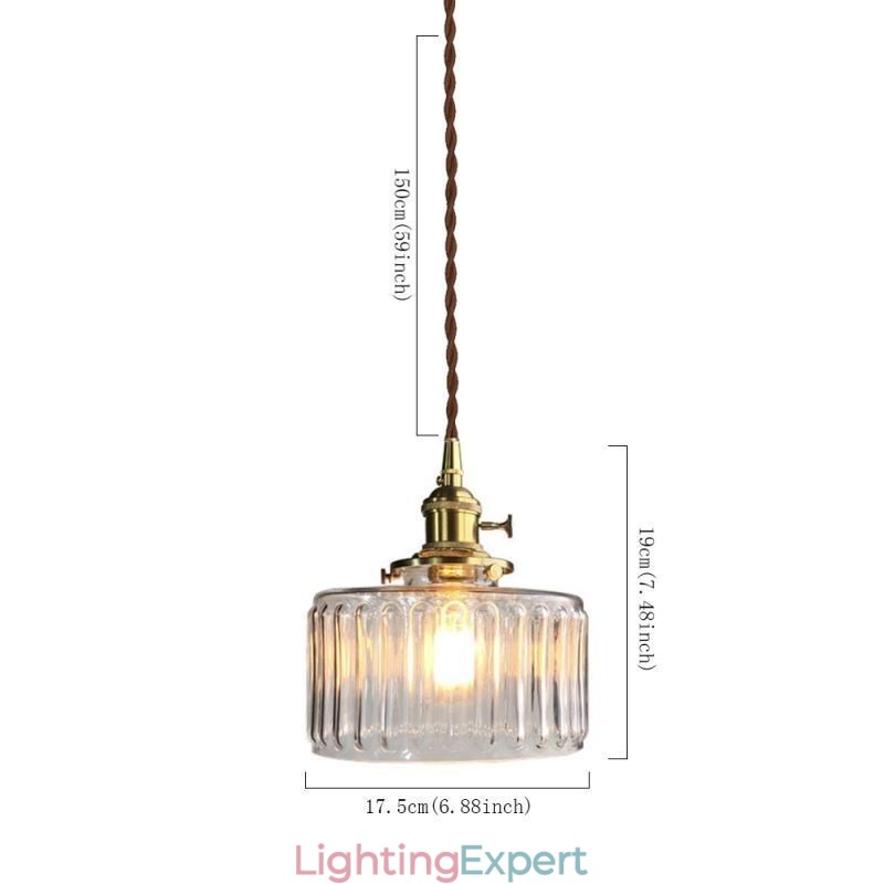 Jelly Jar Clear Ribbed Glass Pendant Light With Twist Switch