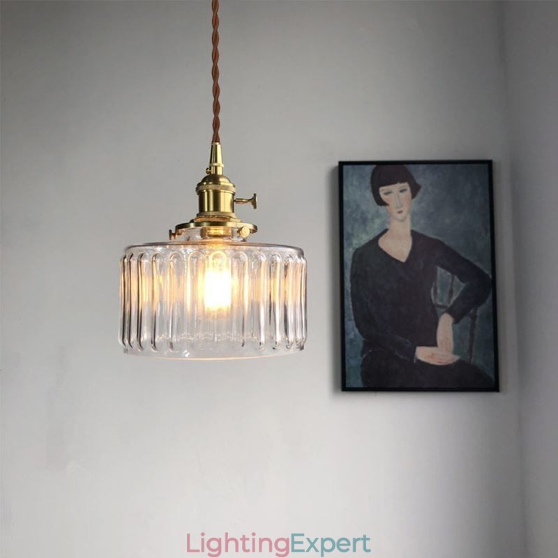Jelly Jar Clear Ribbed Glass Pendant Light With Twist Switch