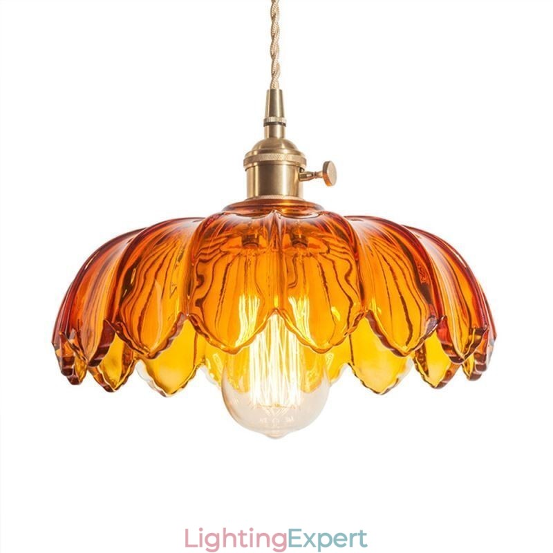 Modern Retro Glass Pendant Lighting Flower Shade Lamp With Twist Switch Light