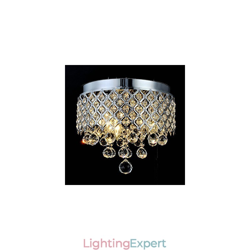 Traditional Classic Crystal Chrome Metal Flush Mount