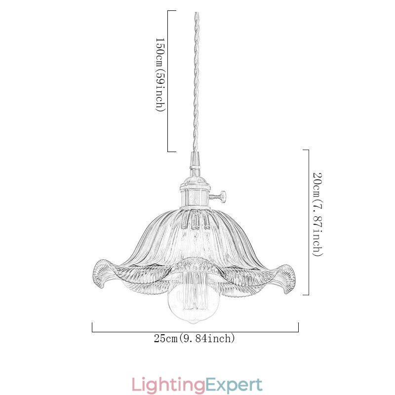Vintage Colorful Ribbed Glass Pendant Light Flower Shade Lamp With Twist Switch Light