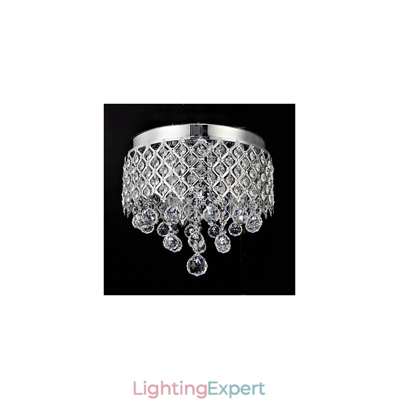 Traditional Classic Crystal Chrome Metal Flush Mount