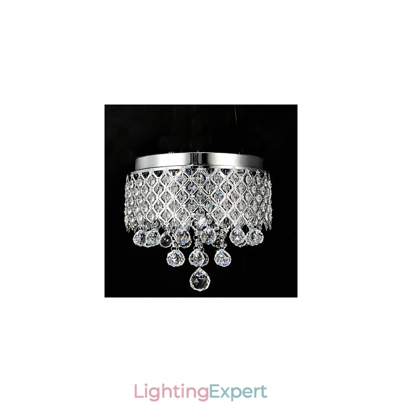 Traditional Classic Crystal Chrome Metal Flush Mount