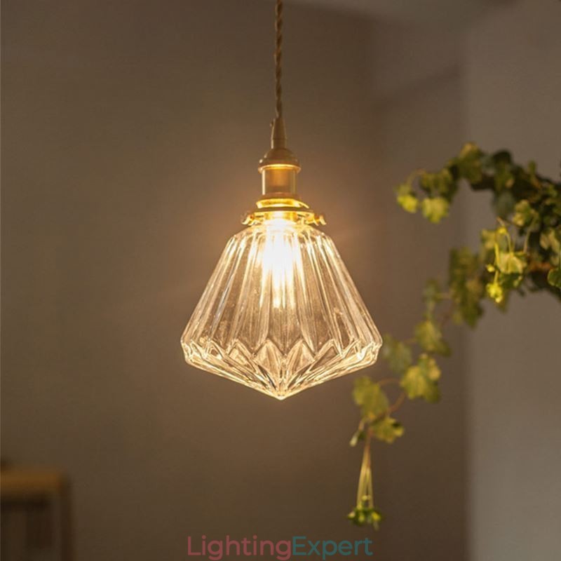 Clear Diamond Ribbed Glass Pendant Light