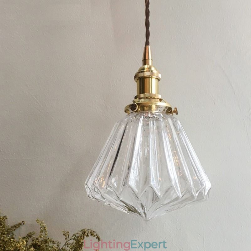 Clear Diamond Ribbed Glass Pendant Light