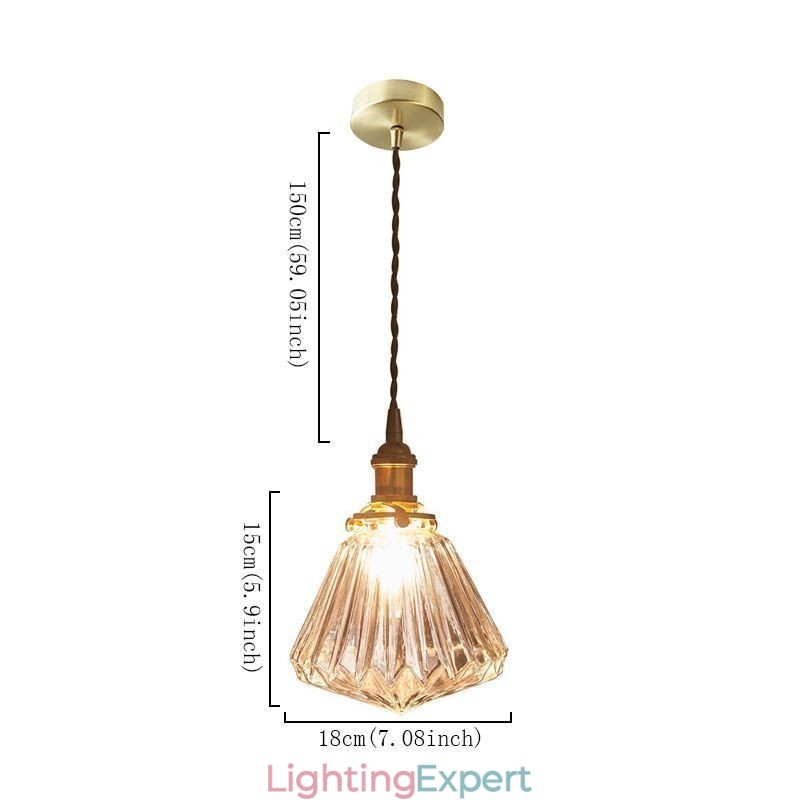 Clear Diamond Ribbed Glass Pendant Light