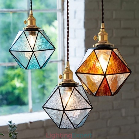 Geometric Colored Glass Farmhouse Pendant Light Geometric Colored Glass Farmhouse Pendant Light