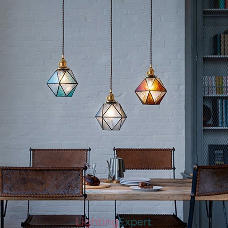 Geometric Colored Glass Farmhouse Pendant Light